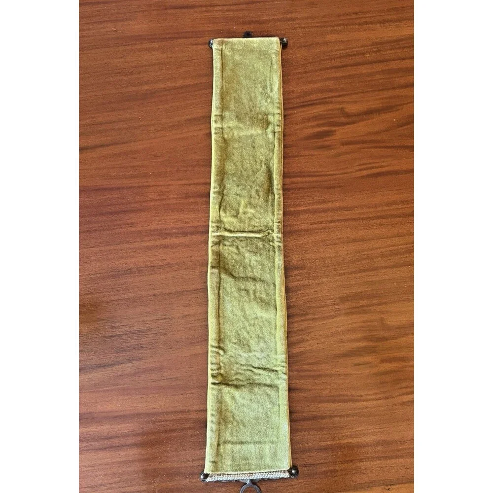 VTG Brass Bell Pull Roses Petit Point Embroidery 33.5